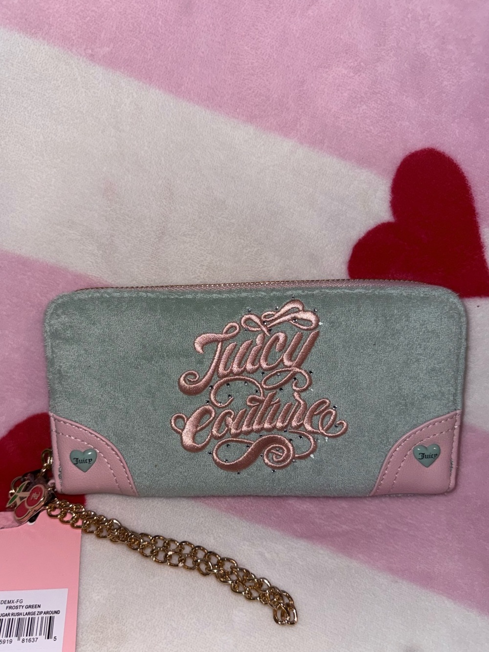 NWT Juicy Couture Sugar Rush Large Zip-Around Wallet in Frosty Green